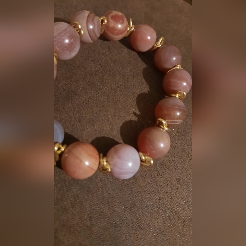 Banded agate set bead necklace pave crystal clasp matching gemstone earrings - Picture 7 of 16